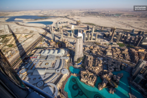 Panoramic view from top of Burj Khalifa in Dubai