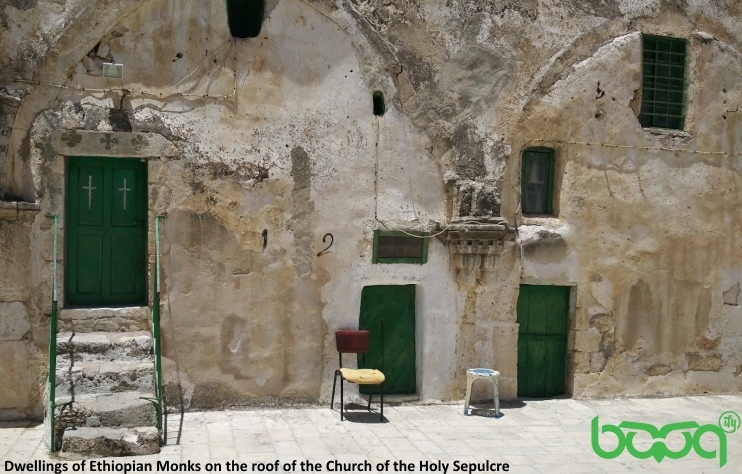 Ethiopian monks dwellings on roof of Holy Sepulcher church